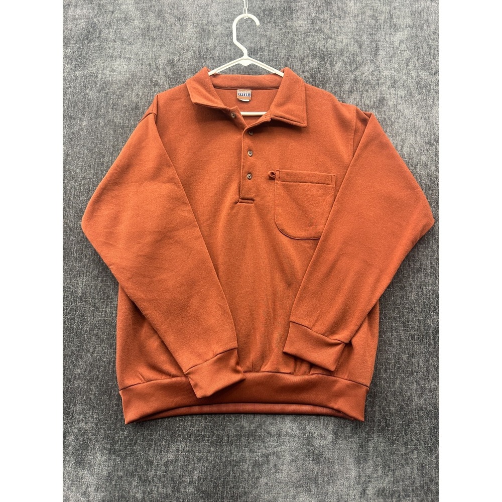 Comfort Casual Sweatshirt Mens Large Orange Knit Ribbed Collared Performance‎